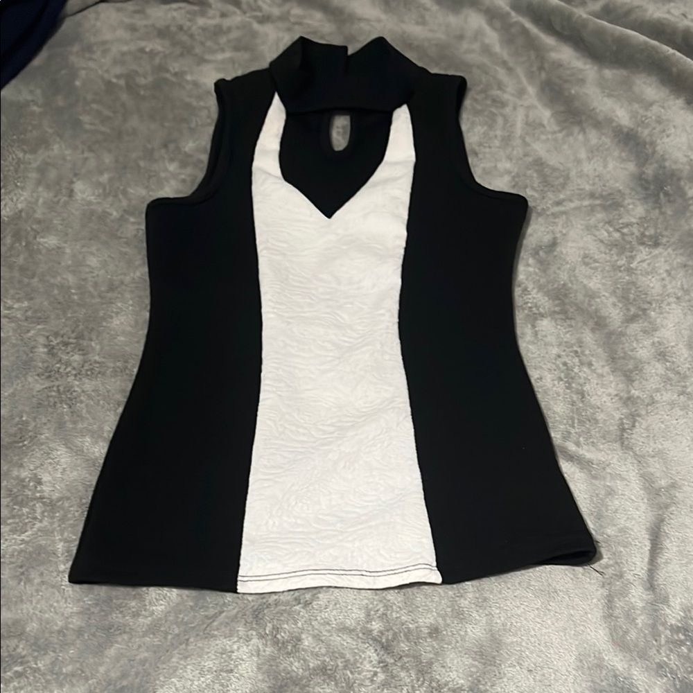 Love Black and White Fitted Cut Out Tank Top